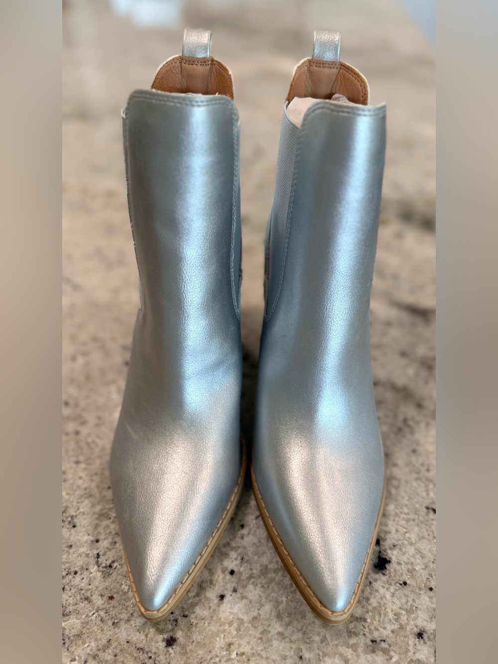 Mi.iM Metallic Silver Pointed-Toe Ankle Booties Boots